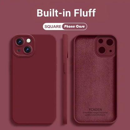 Liquid Silicone Phone Case for iPhone 11 12 13 14 Pro Max 14 Plus Camera Protective Built-in Fluff Soft Cover