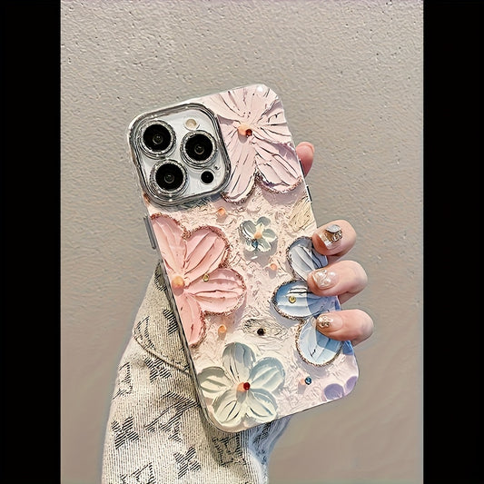 Hand-Painted Colorful Floral Phone Case, Suitable for Apple iPhone 11/12/13/14/16/15/14/13/12/11 Pro Max XS/XR/X/7/8 Plus - Silvery Feather Yarn - Multicolor Flowers 399XS