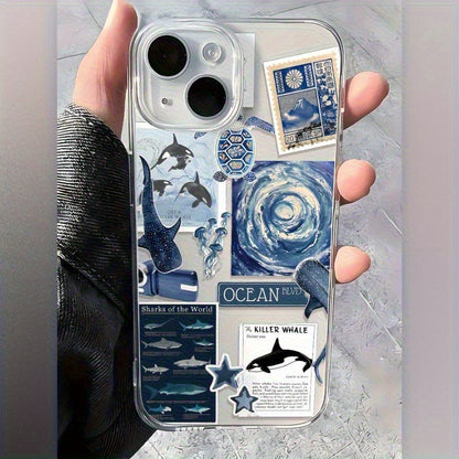 Transparent TPU Phone Case with Patterns of Ocean Sharks, Sea Turtles, And Jellyfish, Compatible with for iphone 16, 15, 14, 13, 12, 11, XS, XR, X, 7, 8, 12/13 Mini Plus Pro Max SE, Perfect for Birthday Or Valentine'S Day Gifts for Friends Or Partners.