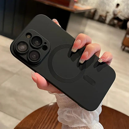 Luxury Matte Magnetic Wireless Charging Case Compatible with for iphone 16 15 14 13 12 11 Pro Max Plus with Glass Lens Protector Shockproof Soft TPU Cover