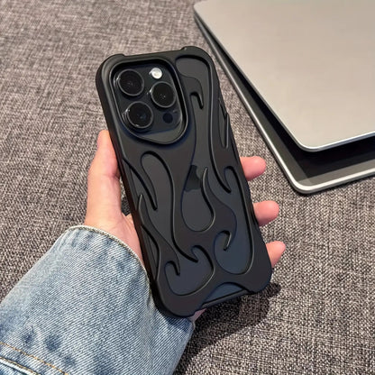 The New Creative Hollow Flame Pattern Phone Case Is Suitable for Iphone 16, 15, 14, 13, 12, And Promax, Featuring a Stylish Design with Ventilation for Drop Protection.