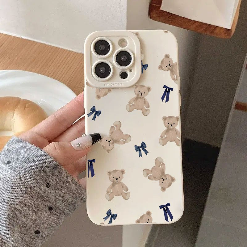 Cartoon Bear and Bow Pattern UV Printing Matte Phone Angel Eyes Soft Phone Case Cover 360 Degree Full Protection Suitable for iPhone 16 11 12 13 14 15 Pro Max XR X/ XS 7 8 Plus SE Mini for Smartphone