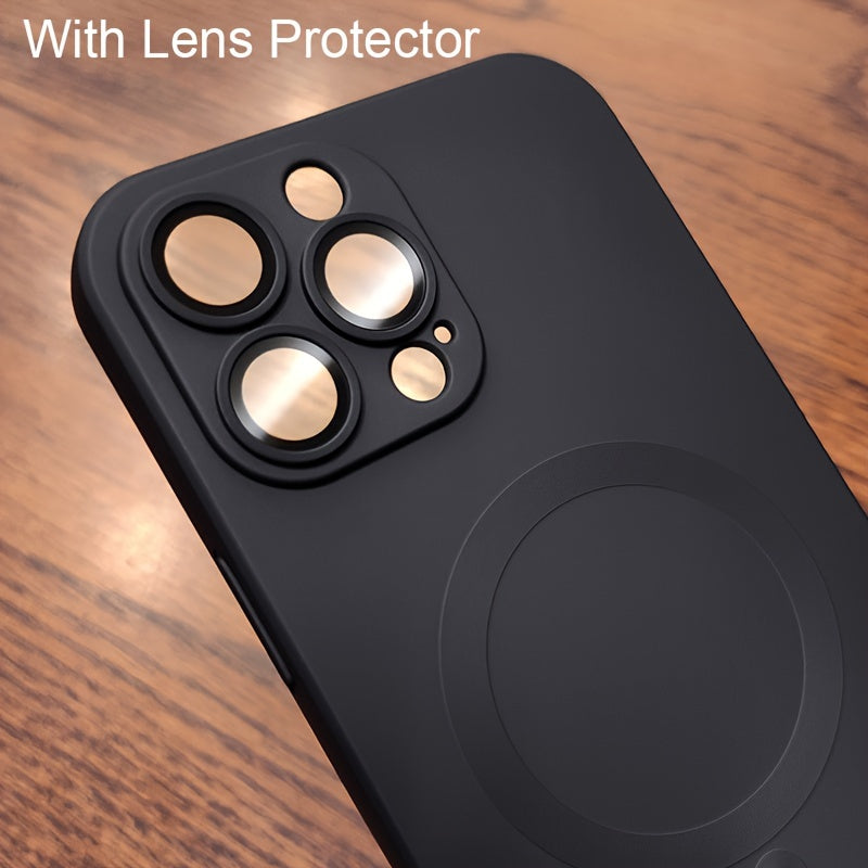 Luxury Matte Magnetic Wireless Charging Case Compatible with for iphone 16 15 14 13 12 11 Pro Max Plus with Glass Lens Protector Shockproof Soft TPU Cover