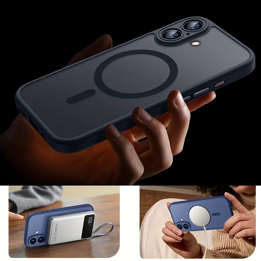 Luxury Translucent Case for iPhone 16 15 14 13 12 11 Pro Max 16 15 14 Plus with Magnetic Wireless Charging and Matte Lens Protector