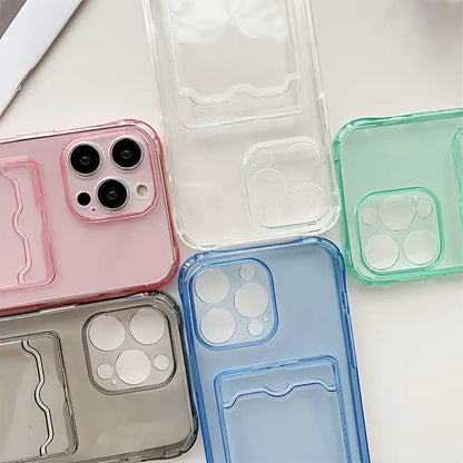 Clear Simple Transparent Card Slot Bag Phone Case, Soft Protective Case for iPhone 16 15 14 13 12 11 XS XR X 7 8 Mini Plus Pro Max Wallet Id/Bank Card/Card Sleeve Phone Case/Can Hold Photos