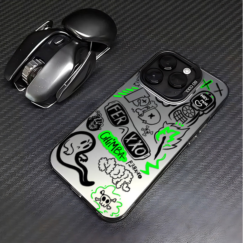Street Trend: Black Mobile Phone Case, Graffiti and Text Patterns Bring a Trendy and Personal Touch, Suitable for iPhone 16 15, 14, 13, 12, 11 Pro Max, XS, XR