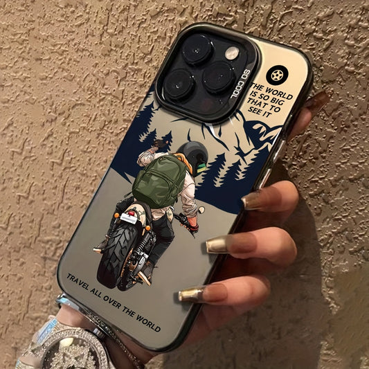 A Trendy Motorcycle-Themed Phone Case, Featuring IMD Technology for Shock Resistance And Anti-Slip Protection, Compatible with Iphone Models 16/11/13/15/15 Plus/15 Pro/15 Pro Max/12/14 Pro Max/Xs/Xr/11 Pro/11 Pro Max/12 Pro/12 Pro Max/13 Pro/13 Pro Max/14