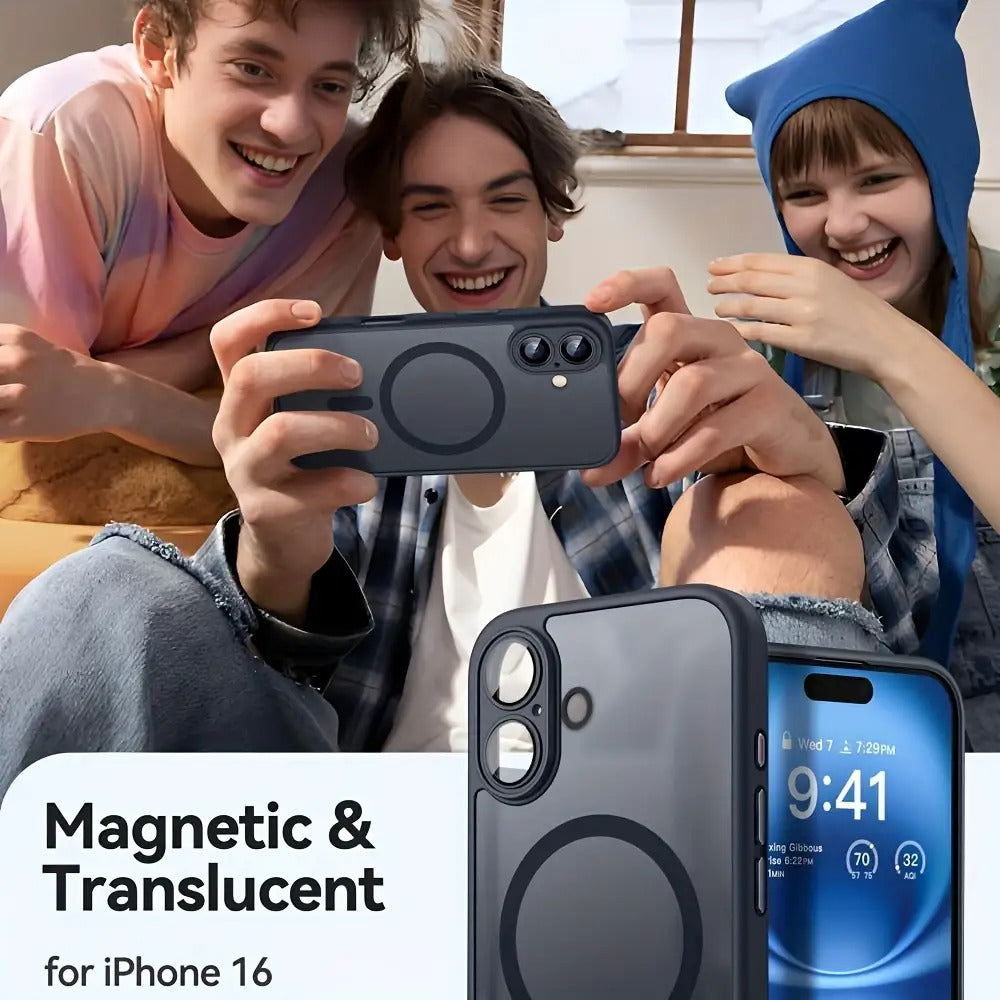 Luxury Translucent Case for iPhone 16 15 14 13 12 11 Pro Max 16 15 14 Plus with Magnetic Wireless Charging and Matte Lens Protector