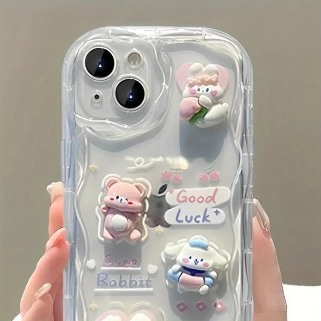 3D Cute Pet Phone Case: Overflowing with Cuteness, Good Luck 'Bunny' Arrives, Every Glance Is Sweet. This Protective Case Is Suitable for Iphone 16, 15, 14, 13, 12, 11 Pro Max, 14, 15, 16 Plus, XS, XR, X, 8, And 7.