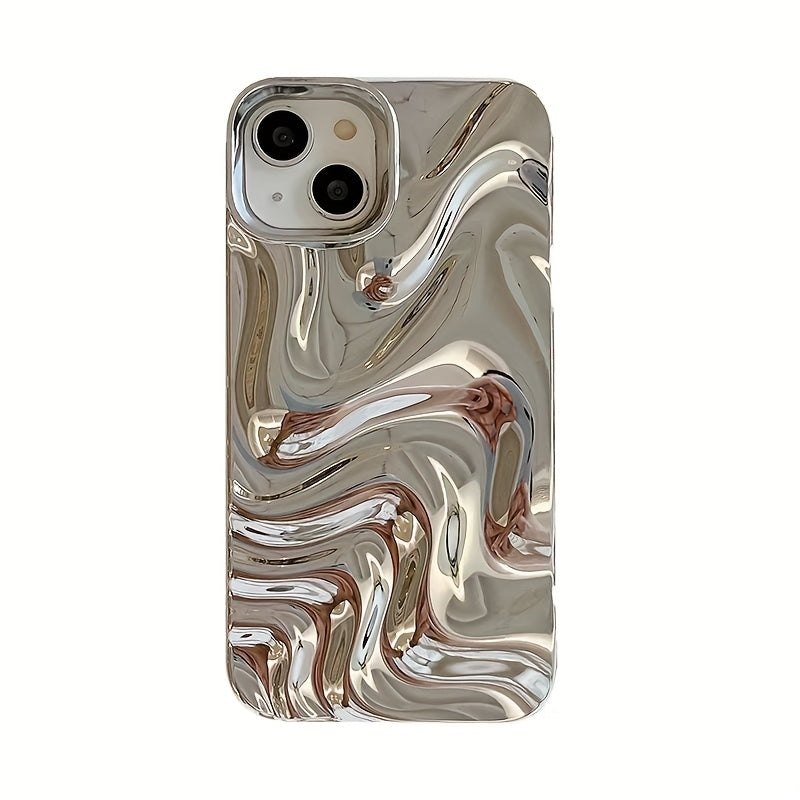 A Silver-Plated 3D Personalized Water Wave Pattern Phone Case Suitable for Iphone 11, Iphone 13, Iphone 14, Iphone 14 Pro Max, Iphone 15, Iphone 15 Pro, Iphone 15 Pro Max, Iphone 16, Iphone 16 Pro, Iphone 16 Pro, And Iphone 16 Pro Max.