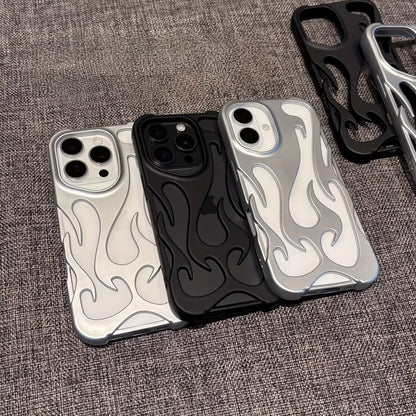 The New Creative Hollow Flame Pattern Phone Case Is Suitable for Iphone 16, 15, 14, 13, 12, And Promax, Featuring a Stylish Design with Ventilation for Drop Protection.