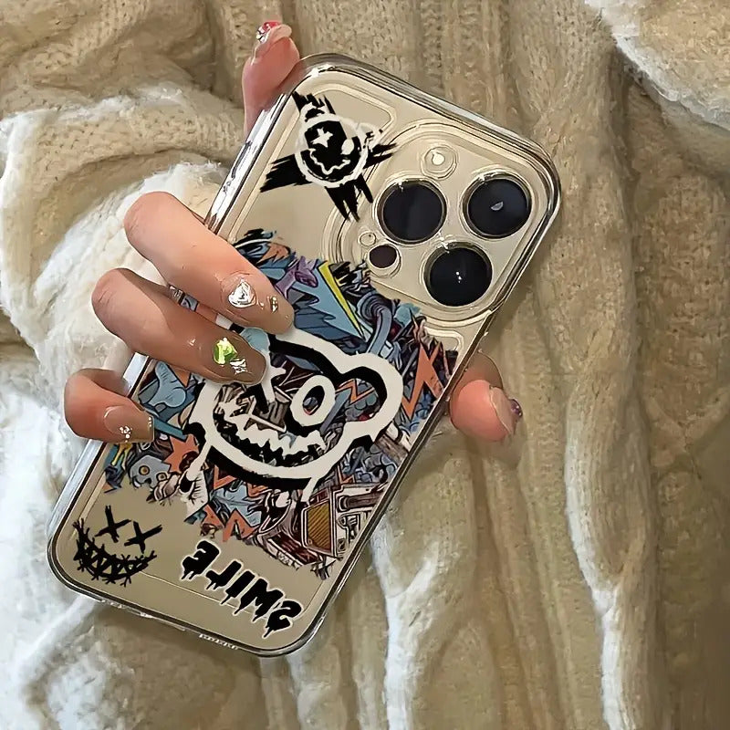 Super Cool Bear Graffiti Transparent Mobile Phone Case, Suitable for iPhone Models, Anti-fall, Protective Case, Popular Style