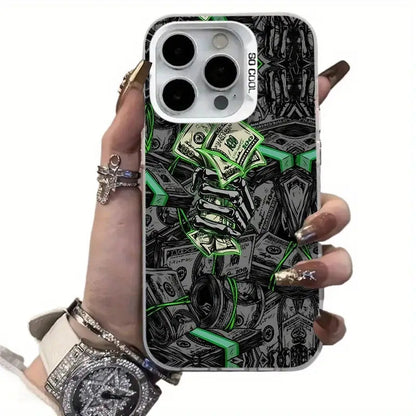 Trendy Money Skeleton Hand Pattern Phone Case, Suitable for Iphone 16Promax 16Pro 16Plus 16 15Promax 15Pro 15Plus 15 14Promax 14Pro 14 13Promax 13Pro 13 12Promax 12Pro 12 11Promax 11Pro 11, Stylish Phone Shock Absorber Cover