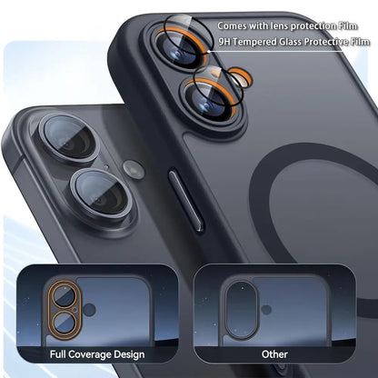 Luxury Translucent Case for iPhone 16 15 14 13 12 11 Pro Max 16 15 14 Plus with Magnetic Wireless Charging and Matte Lens Protector