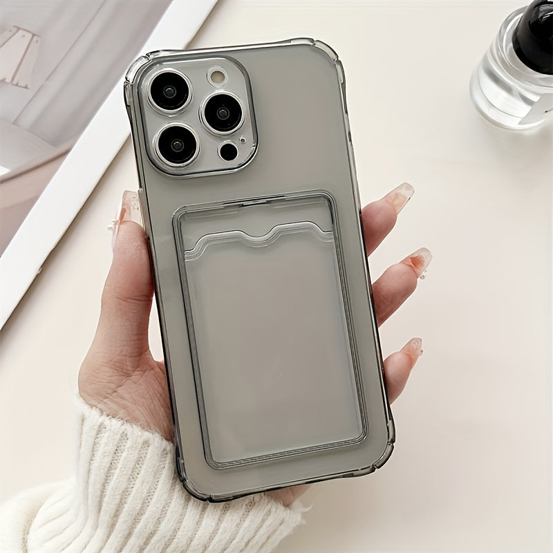 Clear Simple Transparent Card Slot Bag Phone Case, Soft Protective Case for iPhone 16 15 14 13 12 11 XS XR X 7 8 Mini Plus Pro Max Wallet Id/Bank Card/Card Sleeve Phone Case/Can Hold Photos