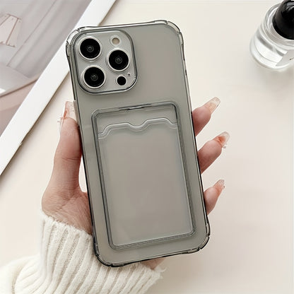 Clear Simple Transparent Card Slot Bag Phone Case, Soft Protective Case for iPhone 16 15 14 13 12 11 XS XR X 7 8 Mini Plus Pro Max Wallet Id/Bank Card/Card Sleeve Phone Case/Can Hold Photos
