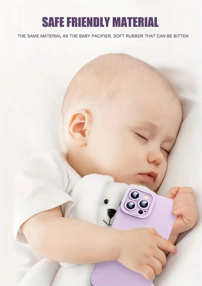 Liquid Silicone Phone Case for iPhone 11 12 13 14 Pro Max 14 Plus Camera Protective Built-in Fluff Soft Cover