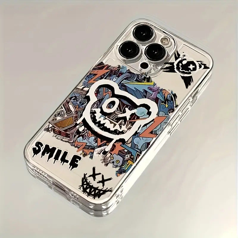 Super Cool Bear Graffiti Transparent Mobile Phone Case, Suitable for iPhone Models, Anti-fall, Protective Case, Popular Style