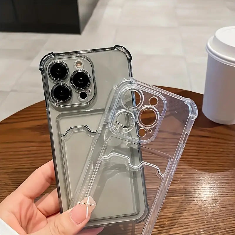 Clear Simple Transparent Card Slot Bag Phone Case, Soft Protective Case for iPhone 16 15 14 13 12 11 XS XR X 7 8 Mini Plus Pro Max Wallet Id/Bank Card/Card Sleeve Phone Case/Can Hold Photos