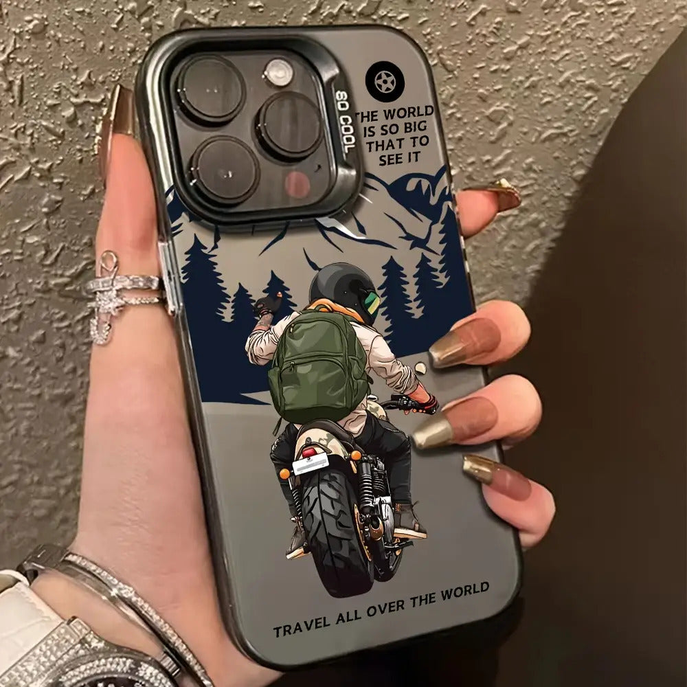 A Trendy Motorcycle-Themed Phone Case, Featuring IMD Technology for Shock Resistance And Anti-Slip Protection, Compatible with Iphone Models 16/11/13/15/15 Plus/15 Pro/15 Pro Max/12/14 Pro Max/Xs/Xr/11 Pro/11 Pro Max/12 Pro/12 Pro Max/13 Pro/13 Pro Max/14