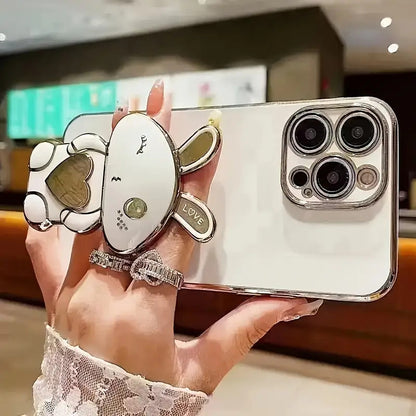 Designed for iPhone 11, iPhone 13, iPhone 14, iPhone 13 Pro Max, iPhone 14 Pro Max, iPhone 15, iPhone 15 Pro, iPhone 5 Pro Max, iPhone 16, iPhone 16 Pro, iPhone 16 Plus and iPhone 16 Pro Max Cute and Simple Electroplated Rabbit Holder Protective Case