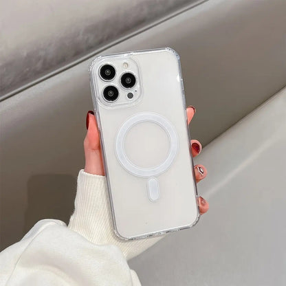 The Transparent Magnetic Phone Case Is Suitable for High-Definition Clarity And Does Not Interfere with The Screen Protector for Apple Iphone Models from X to 16 Series, Featuring a Hard Back And Soft Edges.