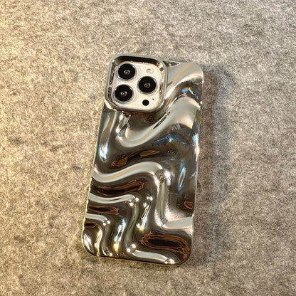 A Silver-Plated 3D Personalized Water Wave Pattern Phone Case Suitable for Iphone 11, Iphone 13, Iphone 14, Iphone 14 Pro Max, Iphone 15, Iphone 15 Pro, Iphone 15 Pro Max, Iphone 16, Iphone 16 Pro, Iphone 16 Pro, And Iphone 16 Pro Max.