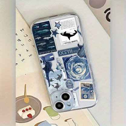 Transparent TPU Phone Case with Patterns of Ocean Sharks, Sea Turtles, And Jellyfish, Compatible with for iphone 16, 15, 14, 13, 12, 11, XS, XR, X, 7, 8, 12/13 Mini Plus Pro Max SE, Perfect for Birthday Or Valentine'S Day Gifts for Friends Or Partners.