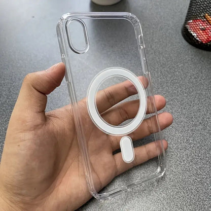 The Transparent Magnetic Phone Case Is Suitable for High-Definition Clarity And Does Not Interfere with The Screen Protector for Apple Iphone Models from X to 16 Series, Featuring a Hard Back And Soft Edges.