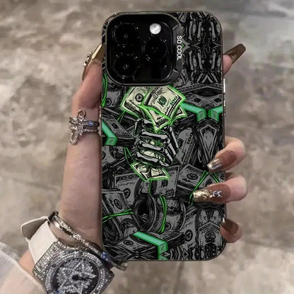 Trendy Money Skeleton Hand Pattern Phone Case, Suitable for Iphone 16Promax 16Pro 16Plus 16 15Promax 15Pro 15Plus 15 14Promax 14Pro 14 13Promax 13Pro 13 12Promax 12Pro 12 11Promax 11Pro 11, Stylish Phone Shock Absorber Cover