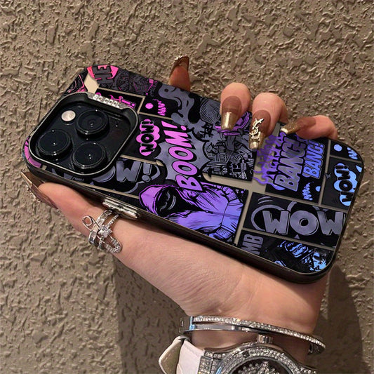 Colorful Silvery graffiti black purple comic suitable for iPhone 15/14/13/12/11/XS/XR/X/8/7/Plus/Pro Max frosted phone case trendy and fashionable