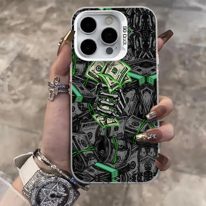 Trendy Money Skeleton Hand Pattern Phone Case, Suitable for Iphone 16Promax 16Pro 16Plus 16 15Promax 15Pro 15Plus 15 14Promax 14Pro 14 13Promax 13Pro 13 12Promax 12Pro 12 11Promax 11Pro 11, Stylish Phone Shock Absorber Cover