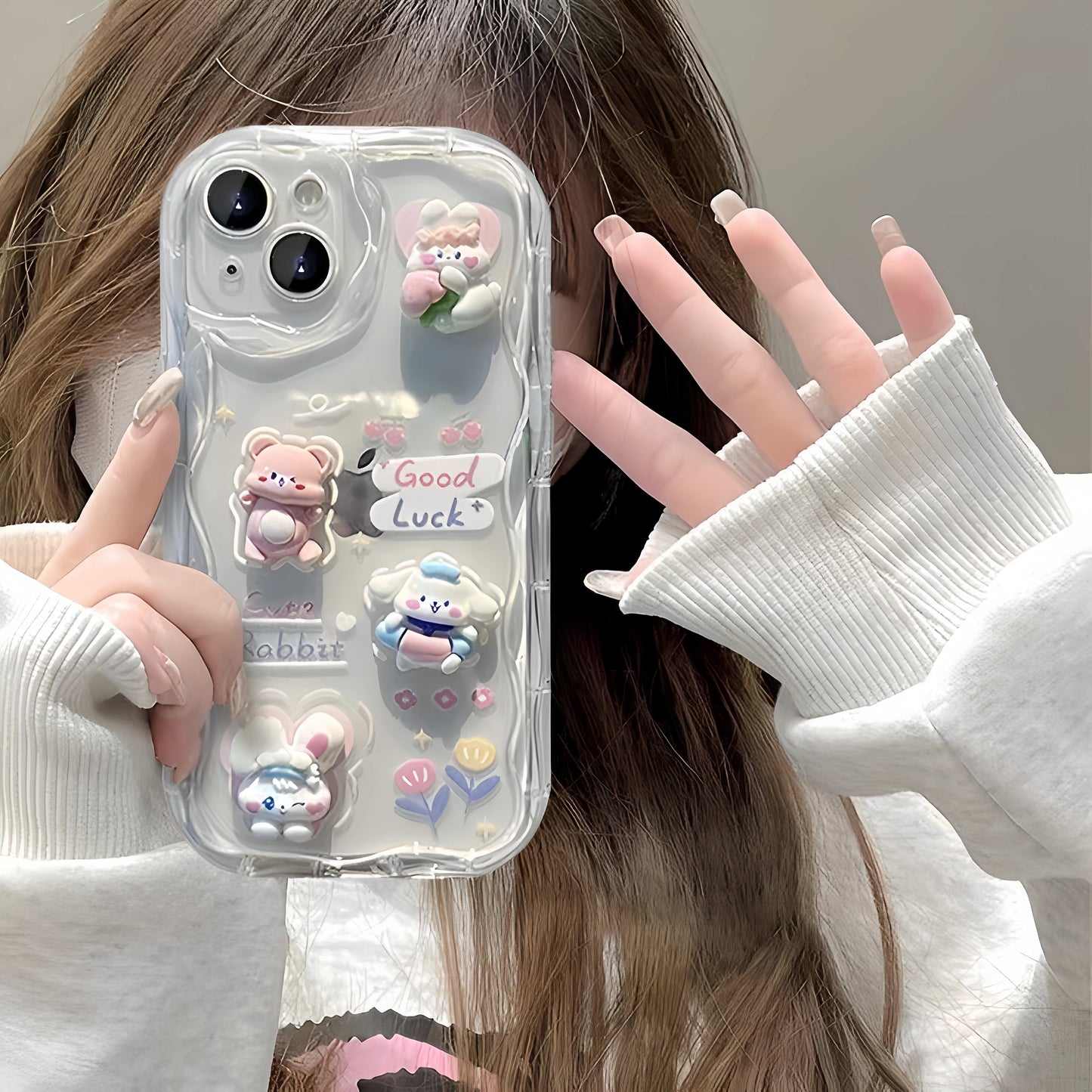 3D Cute Pet Phone Case: Overflowing with Cuteness, Good Luck 'Bunny' Arrives, Every Glance Is Sweet. This Protective Case Is Suitable for Iphone 16, 15, 14, 13, 12, 11 Pro Max, 14, 15, 16 Plus, XS, XR, X, 8, And 7.