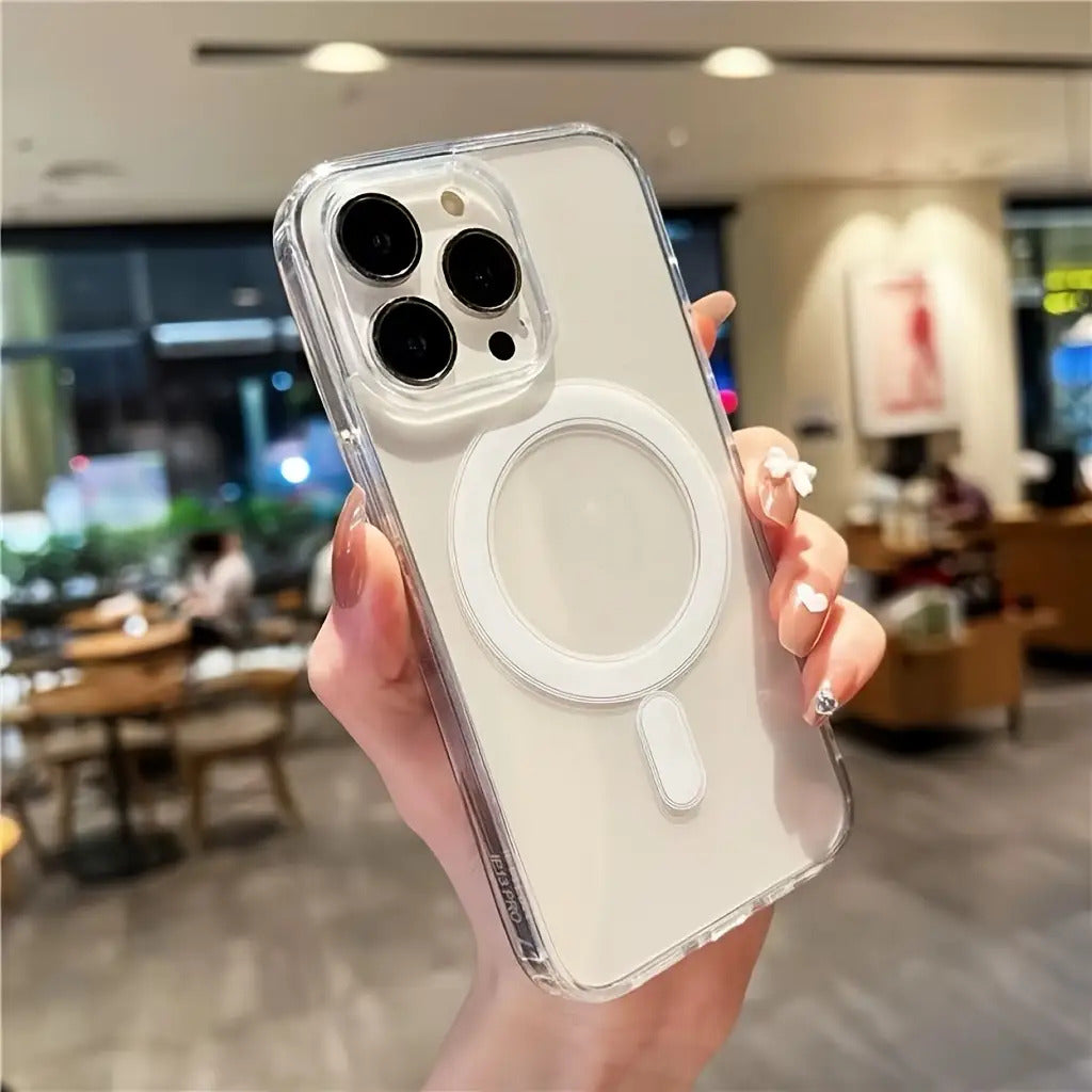 The Transparent Magnetic Phone Case Is Suitable for High-Definition Clarity And Does Not Interfere with The Screen Protector for Apple Iphone Models from X to 16 Series, Featuring a Hard Back And Soft Edges.